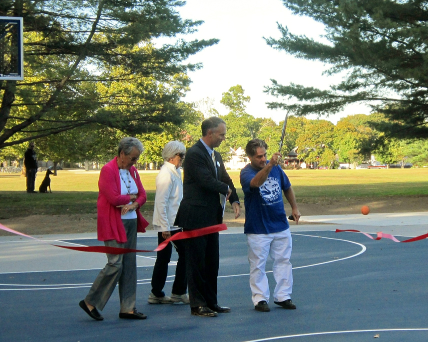 ribbon-cutting of new basketball courts at Buttonwood Park